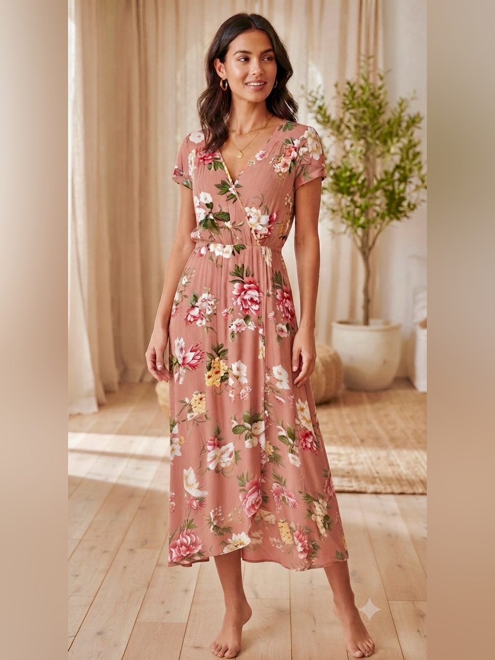 Band Of Gypsies Floral Wrap Style Dress With Ties, Size Large